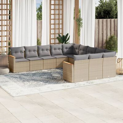 vidaXL Set de sofás de jardín 11pzas con cojines ratán sintético beige