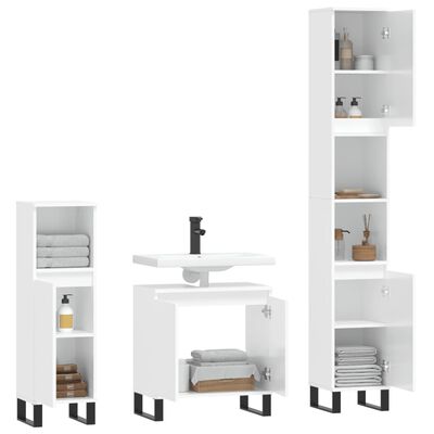 vidaXL Set de muebles baño 3 pzas madera contrachapada blanco brillo