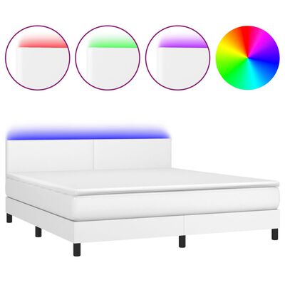 vidaXL Cama box spring colchón y LED cuero sintético blanco 180x200 cm