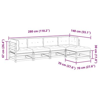 vidaXL Set de sofás jardín 5 pzas con cojines madera abeto Douglas