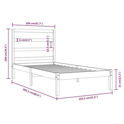 vidaXL Estructura de cama madera maciza pino marrón miel 100x200 cm