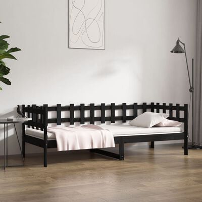 vidaXL Sofá cama madera maciza de pino negro 90x200 cm