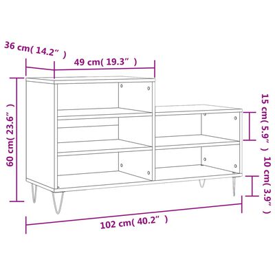 vidaXL Mueble zapatero madera contrachapada roble Sonoma 102x36x60 cm