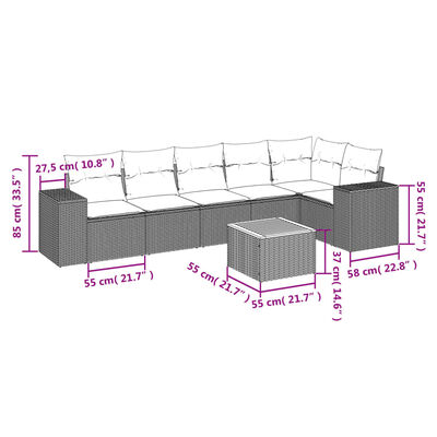 vidaXL Set de comedor de jardín 7 pzas y cojines ratán sintético negro