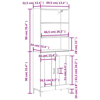 vidaXL Aparador alto madera contrachapada roble ahumado 69,5x34x180 cm