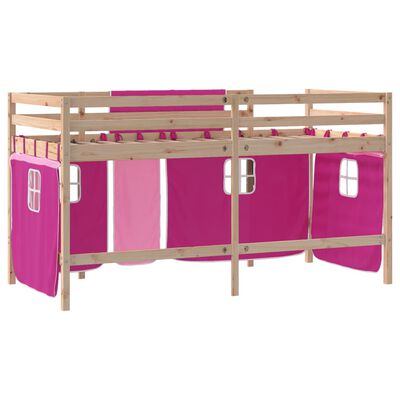 vidaXL Cama alta para niños con cortinas madera pino rosa 90x200 cm