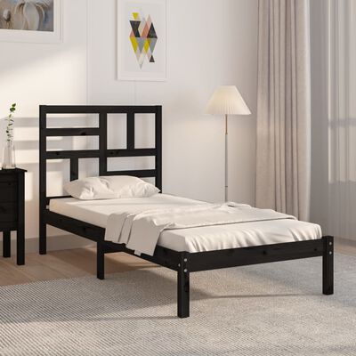 vidaXL Estructura de cama individual madera maciza negra 90x190 cm