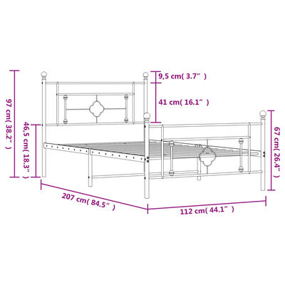 vidaXL Estructura cama sin colchón con estribo metal negro 107x203 cm