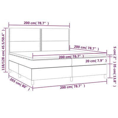 vidaXL Cama box spring colchón y LED cuero sintético negro 200x200 cm