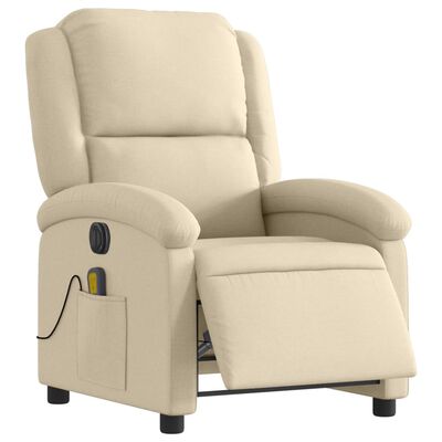 vidaXL Sillón reclinable de masaje eléctrico tela color crema