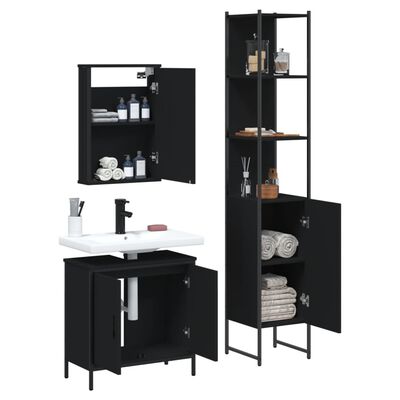 vidaXL Juego de muebles de baño 3 pzas madera contrachapada negro