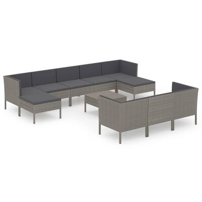 vidaXL Set de muebles de jardín 11 pzas y cojines ratán sintético gris