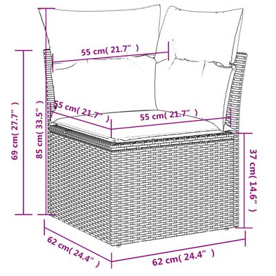 vidaXL Set de muebles de jardín 9 pzas y cojines ratán sintético gris