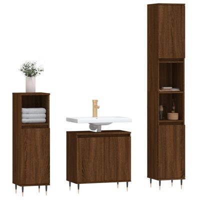 vidaXL Set de muebles baño 3 pzas madera contrachapada roble marrón