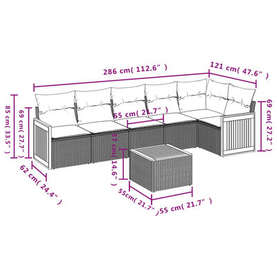 vidaXL Set de comedor de jardín 7 pzas y cojines ratán sintético negro