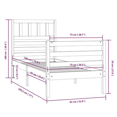 vidaXL Estructura de cama individual pequeña madera maciza 75x190 cm