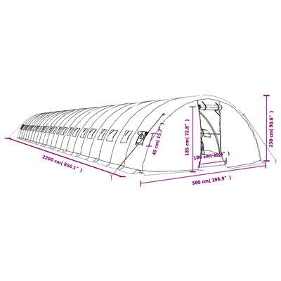 vidaXL Invernadero con estructura de acero verde 110 m² 22x5x2,3 m