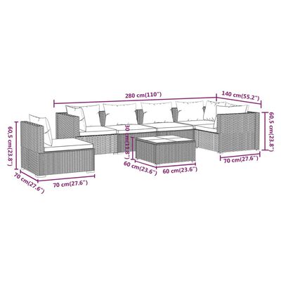 vidaXL Set de muebles de jardín 7 pzas y cojines ratán sintético negro