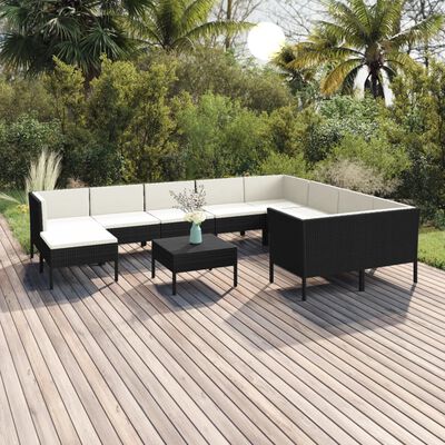 vidaXL Set muebles de jardín 11 pzas y cojines ratán sintético negro