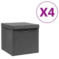 vidaXL Cajas de almacenaje con tapas 4 uds gris 28x28x28 cm