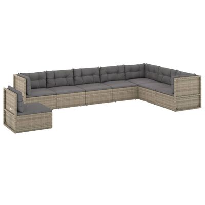 vidaXL Set de muebles de jardín 8 pzas y cojines ratán sintético gris