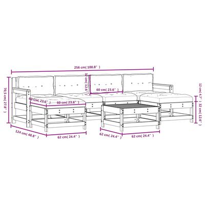 vidaXL Juego de muebles jardín 7 piezas y cojines madera maciza blanco