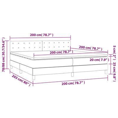 vidaXL Cama box spring con colchón terciopelo gris oscuro 200x200 cm