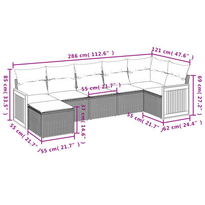 vidaXL Set de comedor de jardín 7 pzas y cojines ratán sintético negro