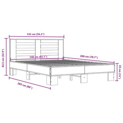 vidaXL Estructura cama madera ingeniería metal marrón roble 140x200 cm