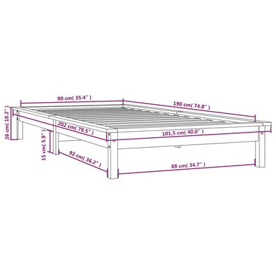 vidaXL Estructura de cama madera maciza de pino gris 90x190 cm