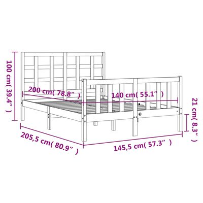 vidaXL Estructura de cama con cabecero madera maciza 140x200 cm