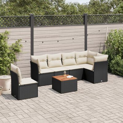 vidaXL Set de comedor de jardín 7 pzas y cojines ratán sintético negro