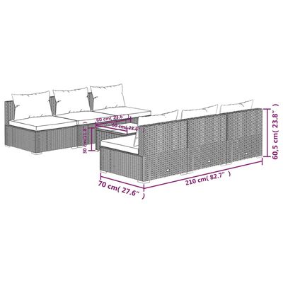 vidaXL Set de muebles de jardín y cojines 7 pzas ratán sintético negro