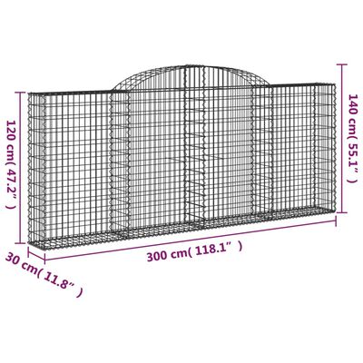 vidaXL Cestas de gaviones 9 uds forma de arco hierro 300x30x120/140 cm