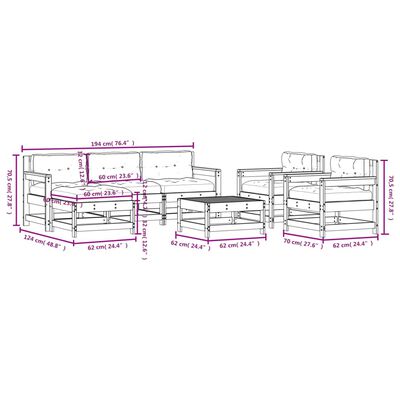 vidaXL Juego de muebles de jardín 7 piezas y cojines madera maciza