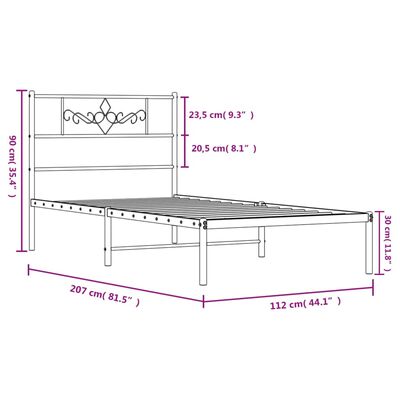 vidaXL Estructura cama sin colchón con cabecero metal blanco 107x203cm