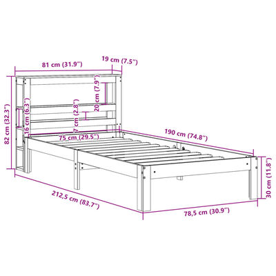 vidaXL Estructura de cama con cabecero madera pino blanco 75x190 cm