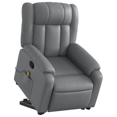 vidaXL Sillón reclinable de masaje de pie cuero artificial gris