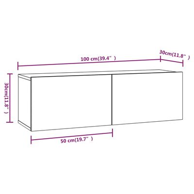 vidaXL Muebles de pared para TV 2 uds madera gris Sonoma 100x30x30 cm