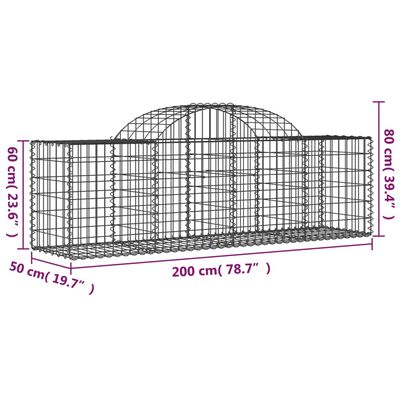 vidaXL Cestas de gaviones 5 uds forma de arco hierro 200x50x60/80 cm