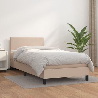 vidaXL Cama box spring con colchón cuero sintético capuchino 100x200cm