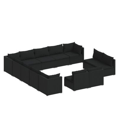 vidaXL Set de muebles de jardín 13 pzas cojines ratán sintético negro