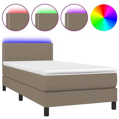 vidaXL Cama box spring colchón y luces LED tela gris taupe 90x200 cm