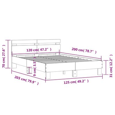 vidaXL Cama con cabecero madera de ingeniería roble ahumado 120x200 cm