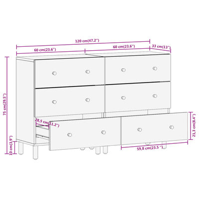 vidaXL Armarios auxiliares 2 uds madera maciza de acacia 60x33x75 cm