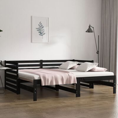 vidaXL Sofá cama extraíble madera maciza de pino negro 2x(90x190) cm