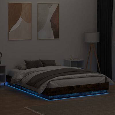 vidaXL Estructura de cama con luces LED roble ahumado 120x200 cm