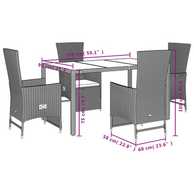 vidaXL Set comedor de jardín 5 pzas con cojines ratán sintético beige