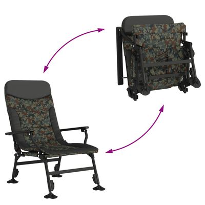 vidaXL Silla de pesca con reposabrazos plegable camuflaje