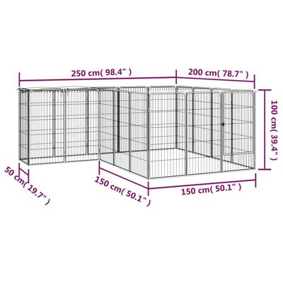 vidaXL Jaula perros 18 paneles acero recubierto polvo negro 50x100 cm